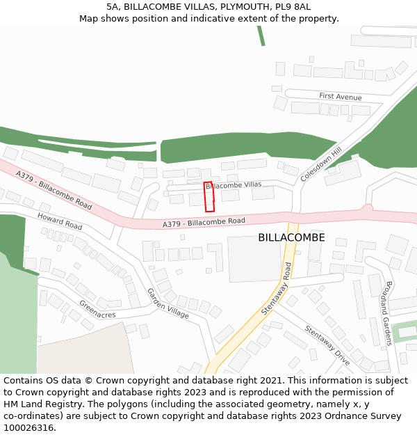 5A, BILLACOMBE VILLAS, PLYMOUTH, PL9 8AL: Location map and indicative extent of plot