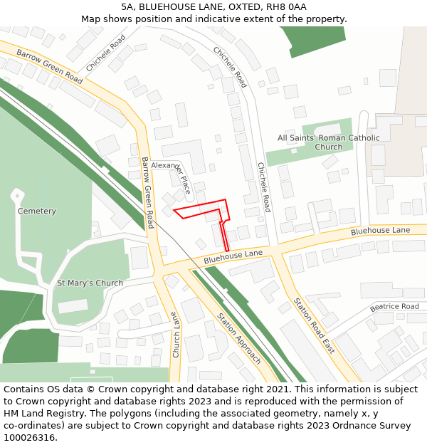 5A, BLUEHOUSE LANE, OXTED, RH8 0AA: Location map and indicative extent of plot