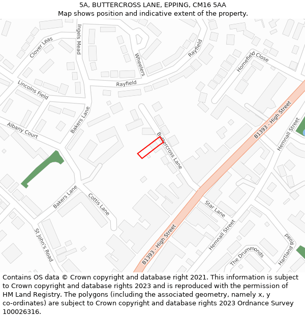 5A, BUTTERCROSS LANE, EPPING, CM16 5AA: Location map and indicative extent of plot