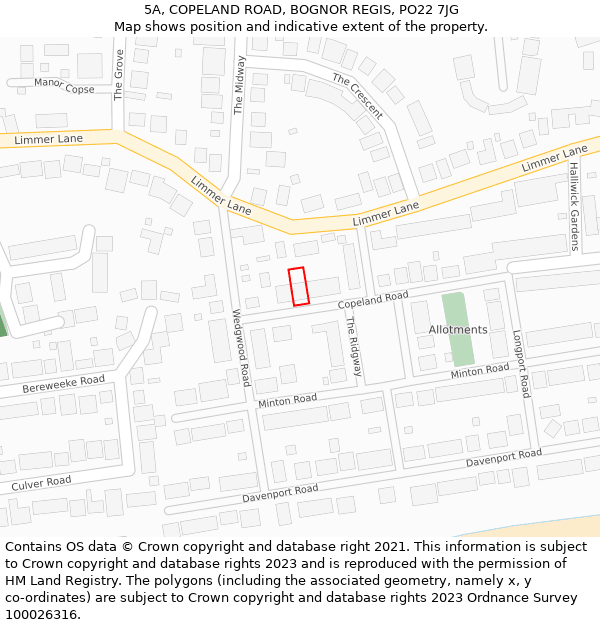 5A, COPELAND ROAD, BOGNOR REGIS, PO22 7JG: Location map and indicative extent of plot