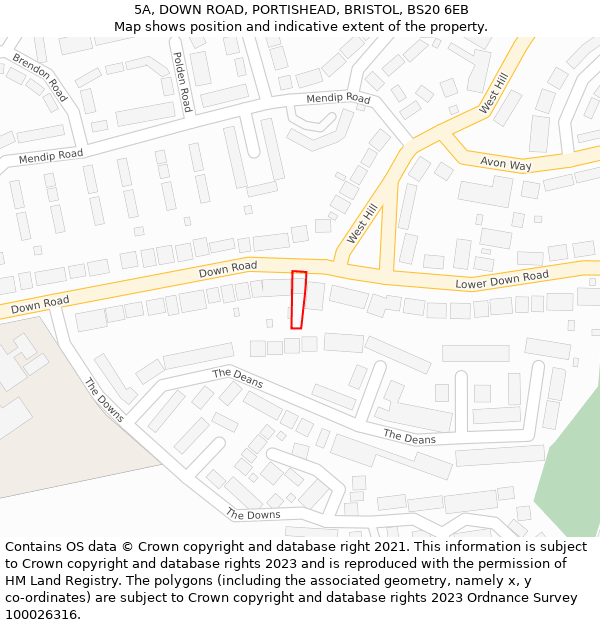 5A, DOWN ROAD, PORTISHEAD, BRISTOL, BS20 6EB: Location map and indicative extent of plot