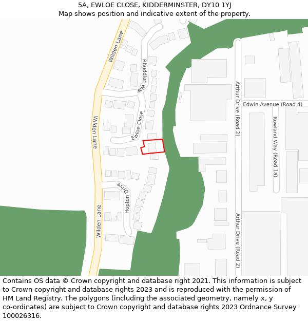 5A, EWLOE CLOSE, KIDDERMINSTER, DY10 1YJ: Location map and indicative extent of plot