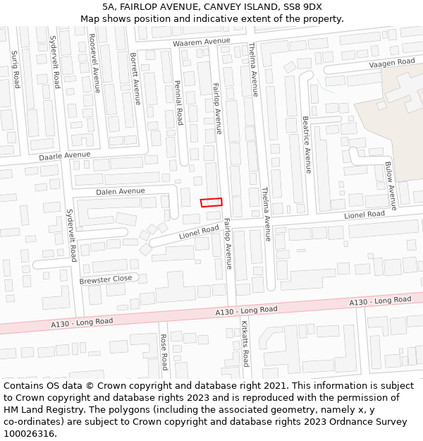 5A, FAIRLOP AVENUE, CANVEY ISLAND, SS8 9DX: Location map and indicative extent of plot