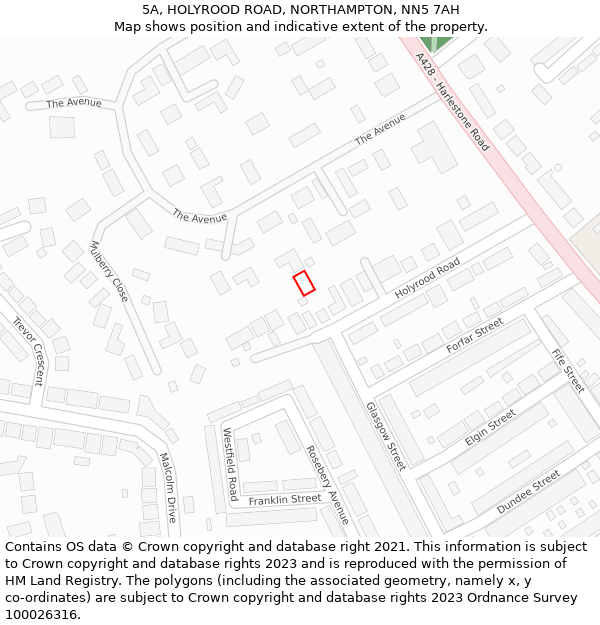 5A, HOLYROOD ROAD, NORTHAMPTON, NN5 7AH: Location map and indicative extent of plot