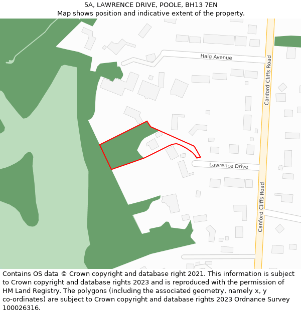 5A, LAWRENCE DRIVE, POOLE, BH13 7EN: Location map and indicative extent of plot