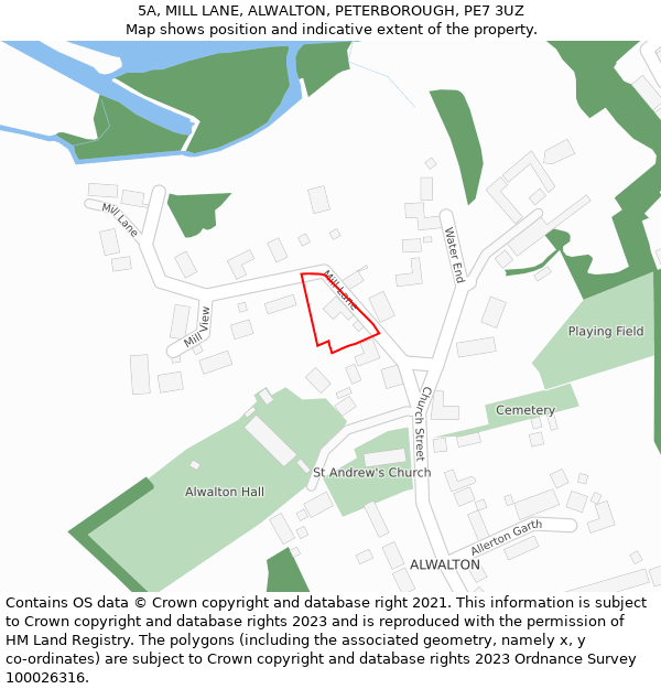 5A, MILL LANE, ALWALTON, PETERBOROUGH, PE7 3UZ: Location map and indicative extent of plot
