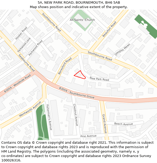 5A, NEW PARK ROAD, BOURNEMOUTH, BH6 5AB: Location map and indicative extent of plot