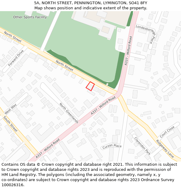 5A, NORTH STREET, PENNINGTON, LYMINGTON, SO41 8FY: Location map and indicative extent of plot