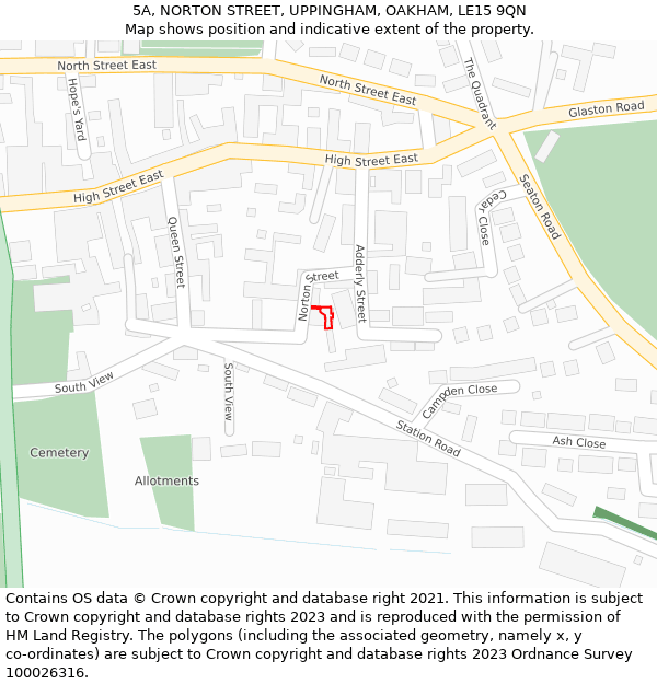 5A, NORTON STREET, UPPINGHAM, OAKHAM, LE15 9QN: Location map and indicative extent of plot