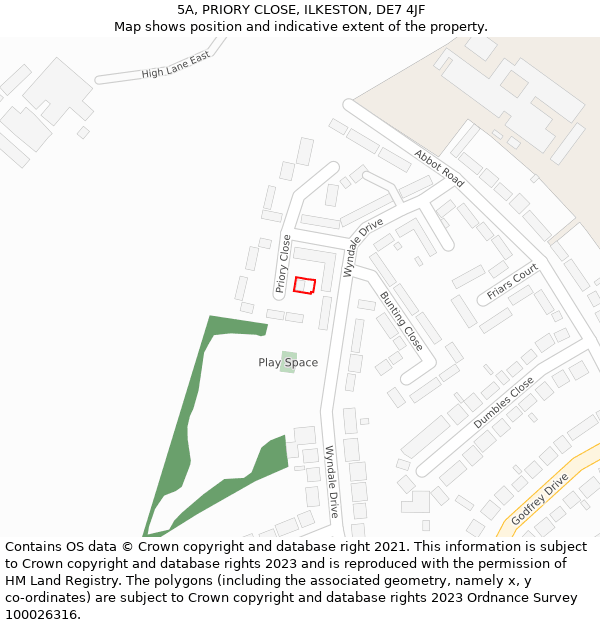 5A, PRIORY CLOSE, ILKESTON, DE7 4JF: Location map and indicative extent of plot