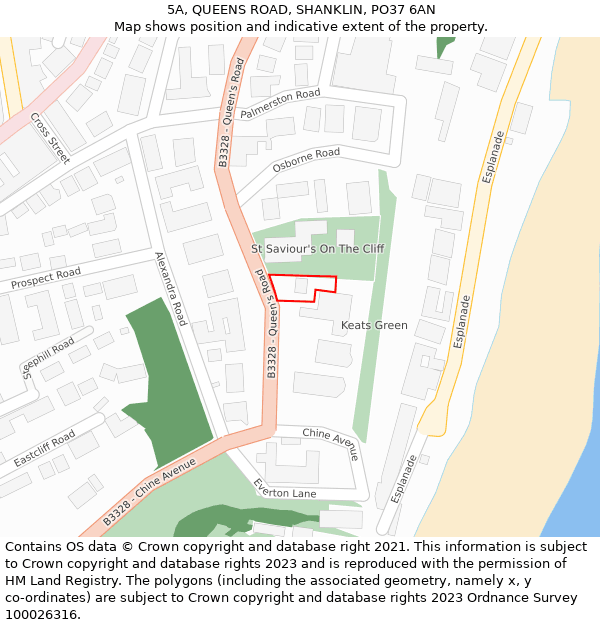 5A, QUEENS ROAD, SHANKLIN, PO37 6AN: Location map and indicative extent of plot