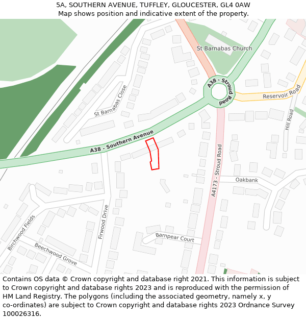 5A, SOUTHERN AVENUE, TUFFLEY, GLOUCESTER, GL4 0AW: Location map and indicative extent of plot