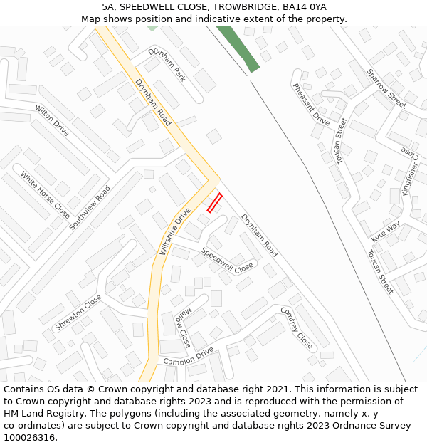 5A, SPEEDWELL CLOSE, TROWBRIDGE, BA14 0YA: Location map and indicative extent of plot