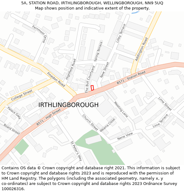 5A, STATION ROAD, IRTHLINGBOROUGH, WELLINGBOROUGH, NN9 5UQ: Location map and indicative extent of plot