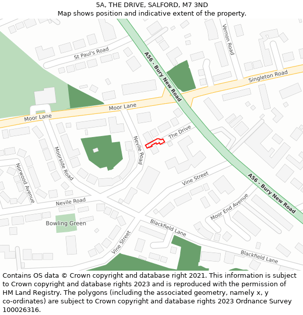 5A, THE DRIVE, SALFORD, M7 3ND: Location map and indicative extent of plot