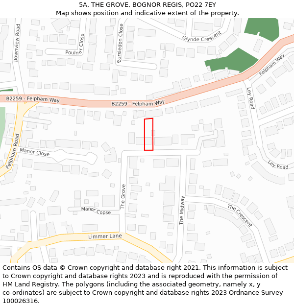 5A, THE GROVE, BOGNOR REGIS, PO22 7EY: Location map and indicative extent of plot