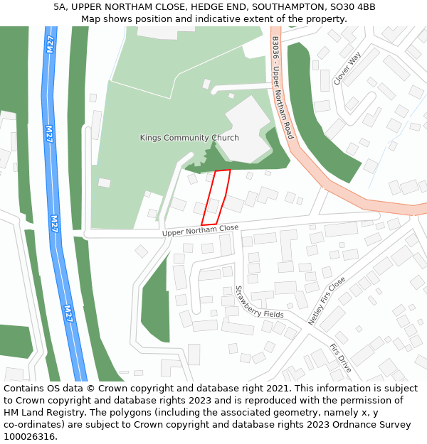 5A, UPPER NORTHAM CLOSE, HEDGE END, SOUTHAMPTON, SO30 4BB: Location map and indicative extent of plot