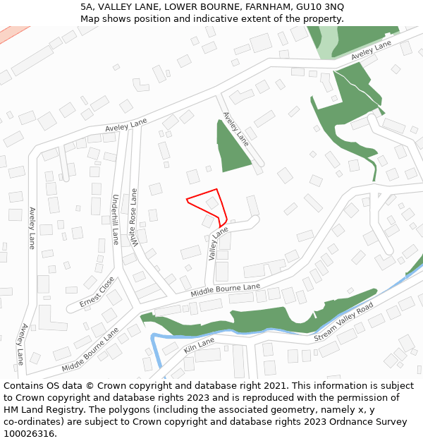 5A, VALLEY LANE, LOWER BOURNE, FARNHAM, GU10 3NQ: Location map and indicative extent of plot