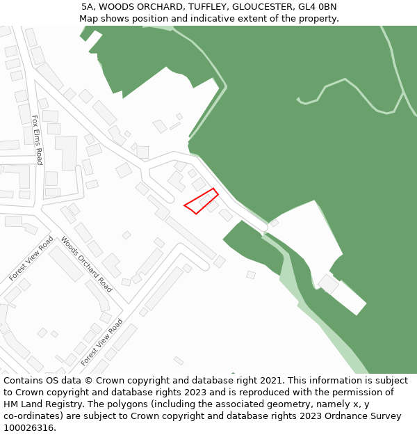 5A, WOODS ORCHARD, TUFFLEY, GLOUCESTER, GL4 0BN: Location map and indicative extent of plot