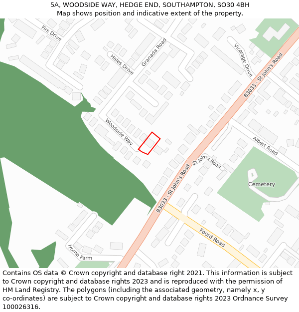 5A, WOODSIDE WAY, HEDGE END, SOUTHAMPTON, SO30 4BH: Location map and indicative extent of plot