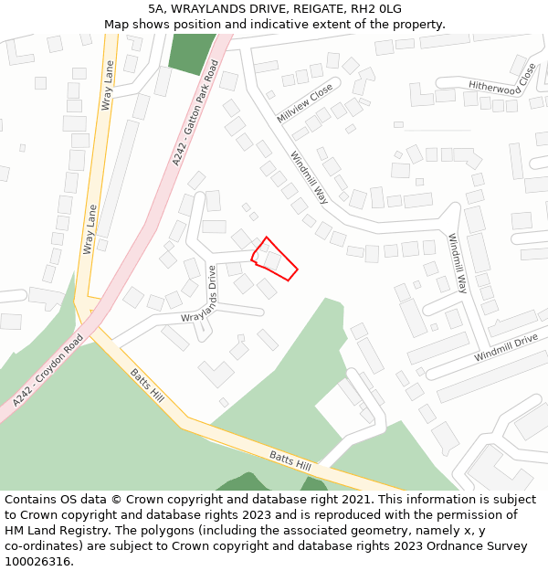 5A, WRAYLANDS DRIVE, REIGATE, RH2 0LG: Location map and indicative extent of plot