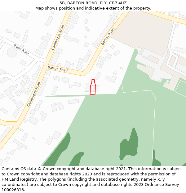 5B, BARTON ROAD, ELY, CB7 4HZ: Location map and indicative extent of plot