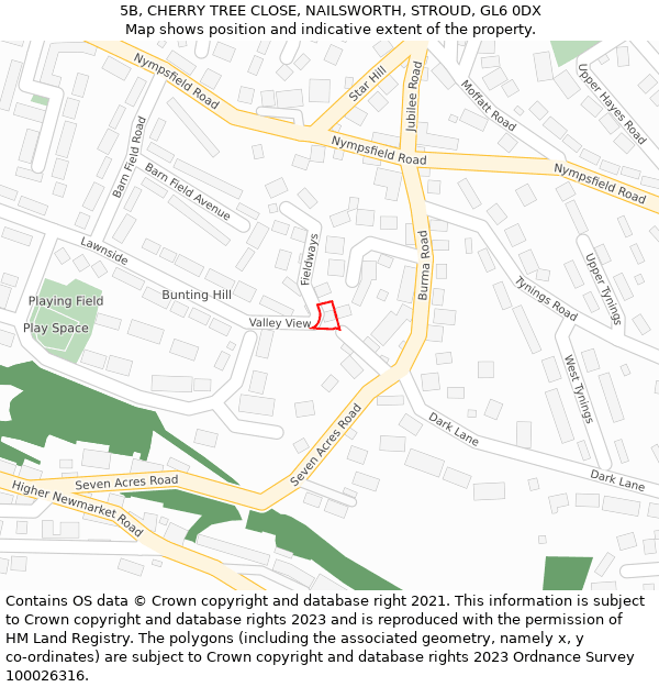 5B, CHERRY TREE CLOSE, NAILSWORTH, STROUD, GL6 0DX: Location map and indicative extent of plot