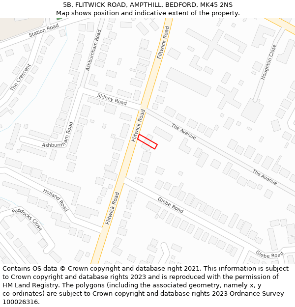 5B, FLITWICK ROAD, AMPTHILL, BEDFORD, MK45 2NS: Location map and indicative extent of plot