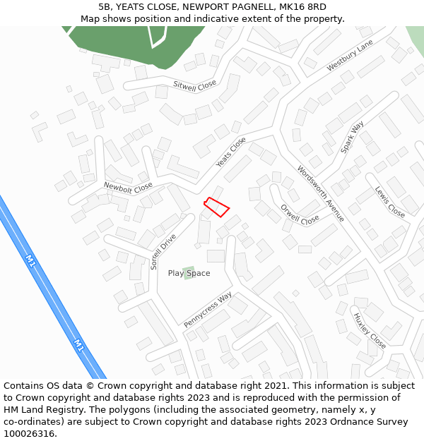 5B, YEATS CLOSE, NEWPORT PAGNELL, MK16 8RD: Location map and indicative extent of plot