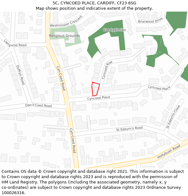 5C, CYNCOED PLACE, CARDIFF, CF23 6SG: Location map and indicative extent of plot
