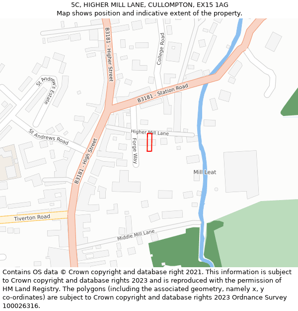 5C, HIGHER MILL LANE, CULLOMPTON, EX15 1AG: Location map and indicative extent of plot