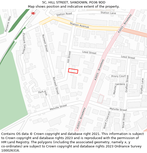 5C, HILL STREET, SANDOWN, PO36 9DD: Location map and indicative extent of plot