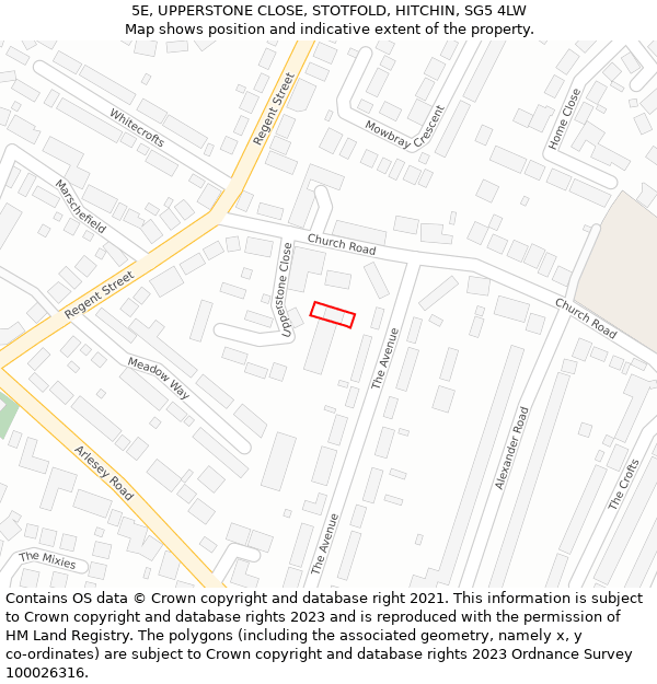 5E, UPPERSTONE CLOSE, STOTFOLD, HITCHIN, SG5 4LW: Location map and indicative extent of plot