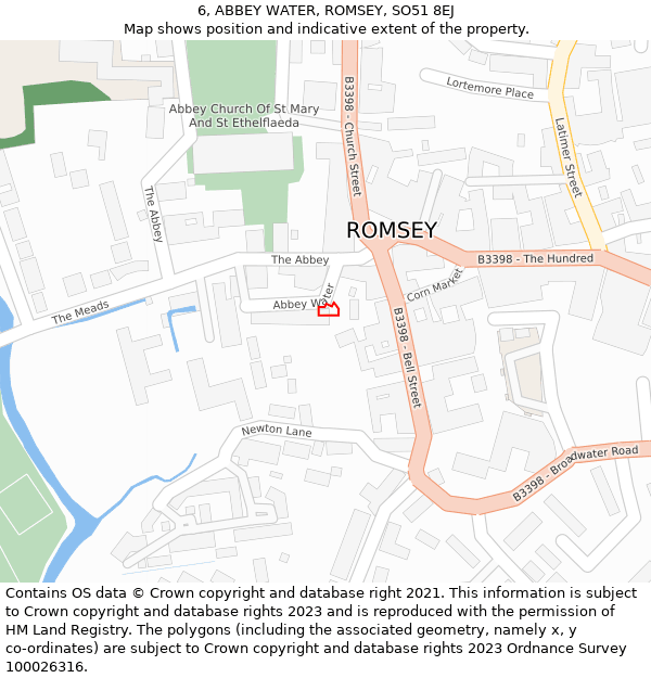 6, ABBEY WATER, ROMSEY, SO51 8EJ: Location map and indicative extent of plot