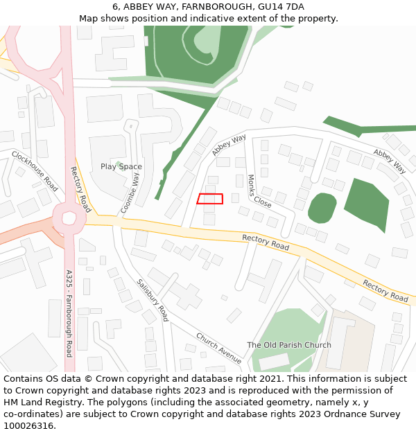 6, ABBEY WAY, FARNBOROUGH, GU14 7DA: Location map and indicative extent of plot