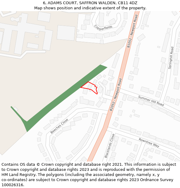 6, ADAMS COURT, SAFFRON WALDEN, CB11 4DZ: Location map and indicative extent of plot