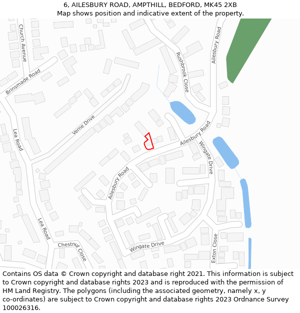 6, AILESBURY ROAD, AMPTHILL, BEDFORD, MK45 2XB: Location map and indicative extent of plot