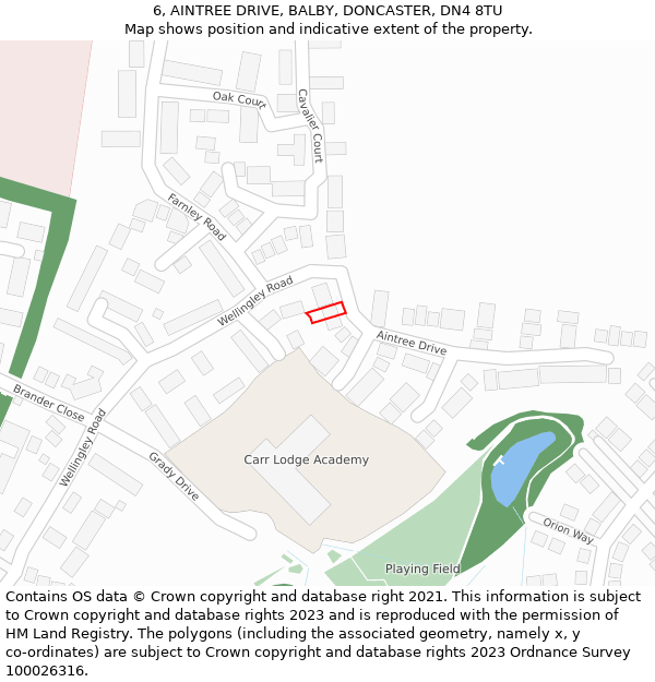 6, AINTREE DRIVE, BALBY, DONCASTER, DN4 8TU: Location map and indicative extent of plot