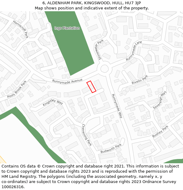 6, ALDENHAM PARK, KINGSWOOD, HULL, HU7 3JP: Location map and indicative extent of plot