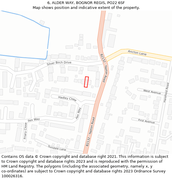 6, ALDER WAY, BOGNOR REGIS, PO22 6SF: Location map and indicative extent of plot