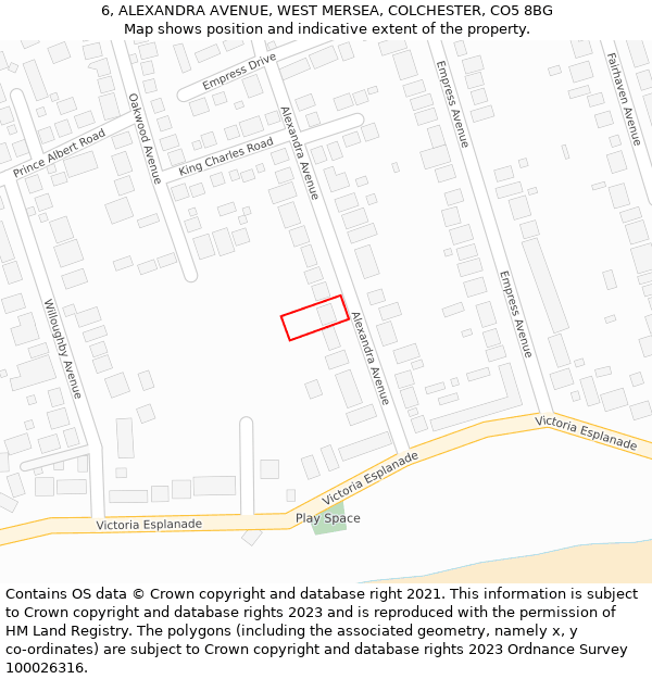 6, ALEXANDRA AVENUE, WEST MERSEA, COLCHESTER, CO5 8BG: Location map and indicative extent of plot