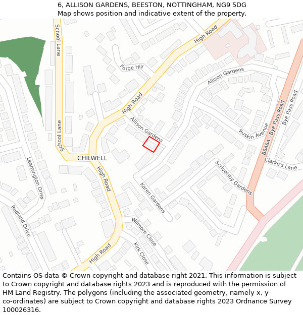 6, ALLISON GARDENS, BEESTON, NOTTINGHAM, NG9 5DG: Location map and indicative extent of plot