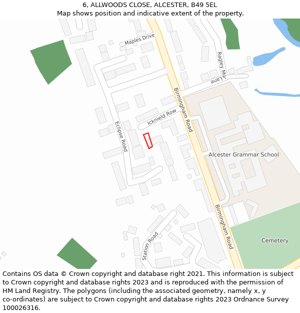 6, ALLWOODS CLOSE, ALCESTER, B49 5EL: Location map and indicative extent of plot