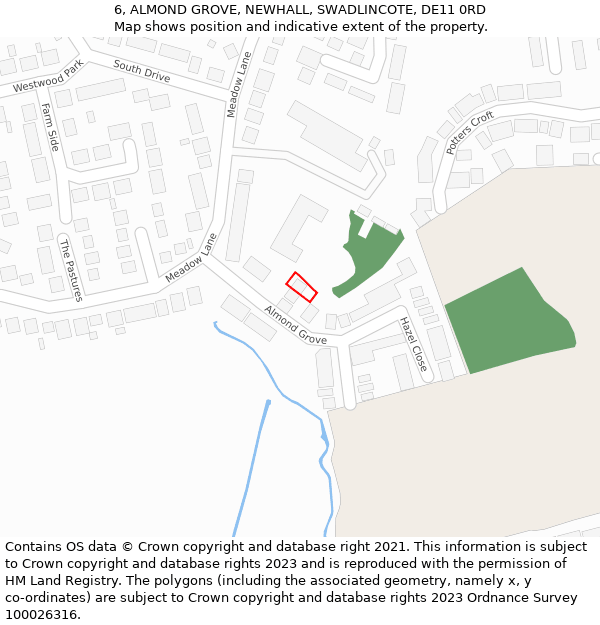 6, ALMOND GROVE, NEWHALL, SWADLINCOTE, DE11 0RD: Location map and indicative extent of plot