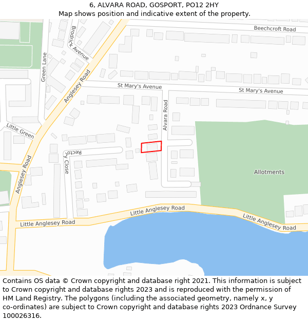 6, ALVARA ROAD, GOSPORT, PO12 2HY: Location map and indicative extent of plot