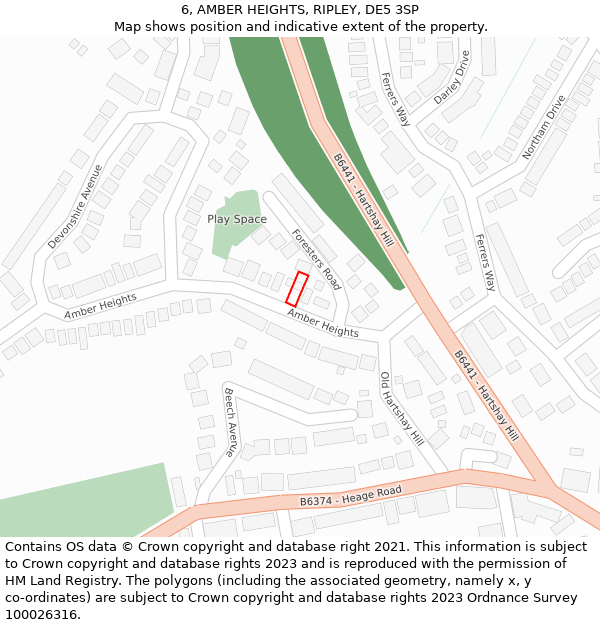 6, AMBER HEIGHTS, RIPLEY, DE5 3SP: Location map and indicative extent of plot