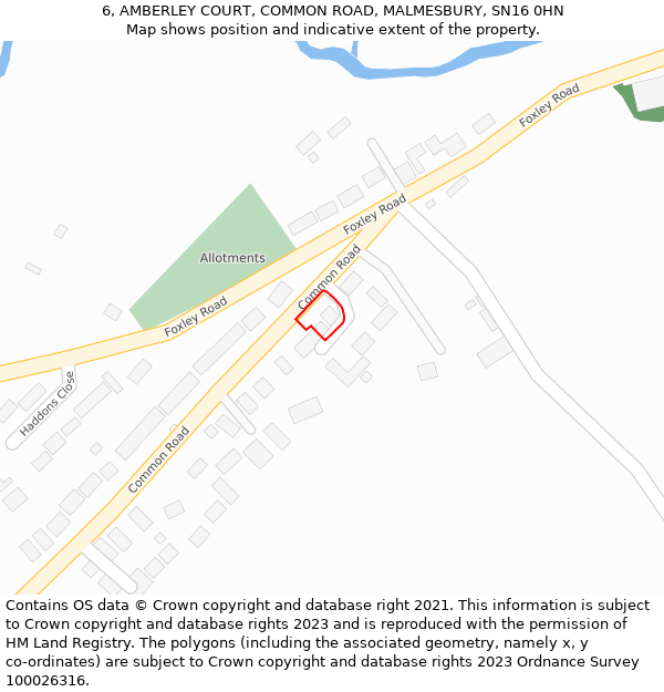 6, AMBERLEY COURT, COMMON ROAD, MALMESBURY, SN16 0HN: Location map and indicative extent of plot