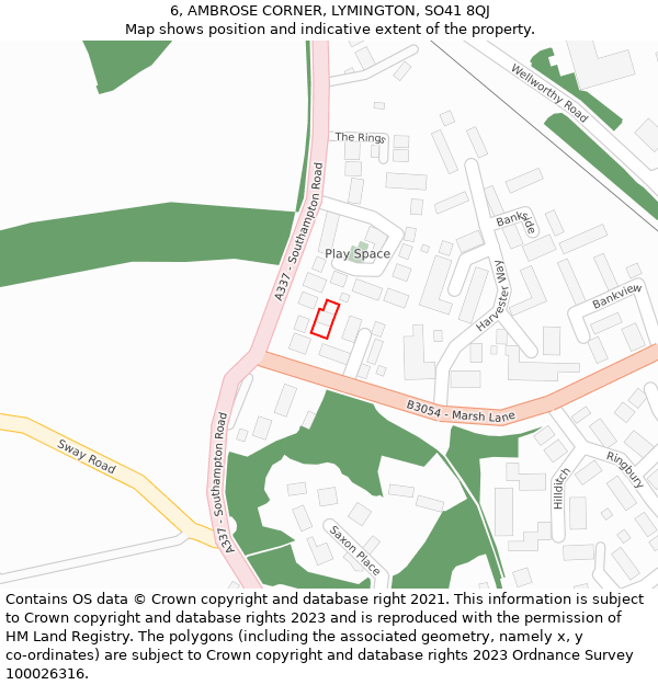 6, AMBROSE CORNER, LYMINGTON, SO41 8QJ: Location map and indicative extent of plot