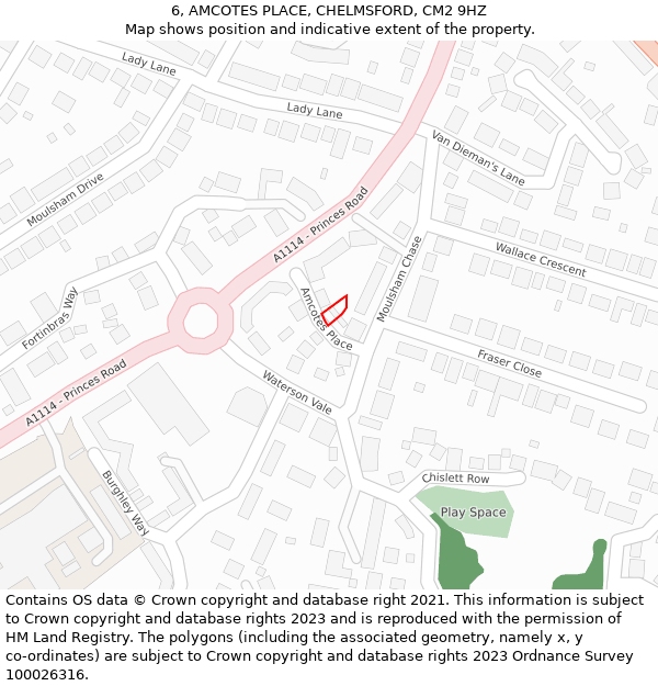 6, AMCOTES PLACE, CHELMSFORD, CM2 9HZ: Location map and indicative extent of plot