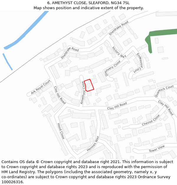 6, AMETHYST CLOSE, SLEAFORD, NG34 7SL: Location map and indicative extent of plot